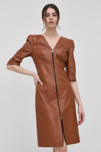 Kožené šaty Karl Lagerfeld hnedá farba, mini, priliehavá