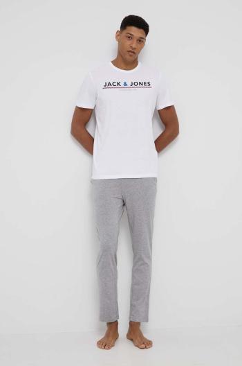 Bavlnené pyžamové tričko Jack & Jones biela farba, s potlačou