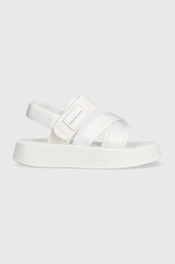 Sandále Calvin Klein Jeans PREFRESATO SANDAL BADGE dámske, zelená farba, na platforme, YW0YW00967