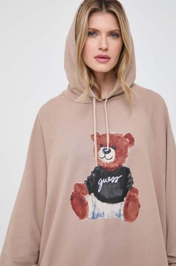 Mikina Guess LS PAINTERLY BEAR dámska, béžová farba, s kapucňou, s potlačou, W4RQ24 K9R31