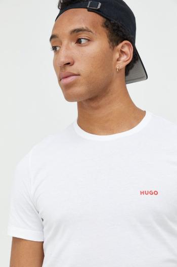 Bavlnené tričko HUGO 3-pak biela farba, s potlačou