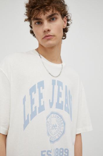 Bavlnené tričko Lee béžová farba, s potlačou