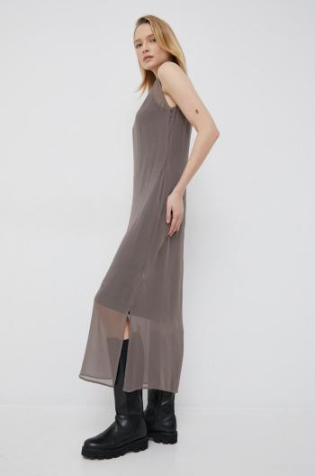 Hodvábne šaty Calvin Klein šedá farba, maxi, rovný strih
