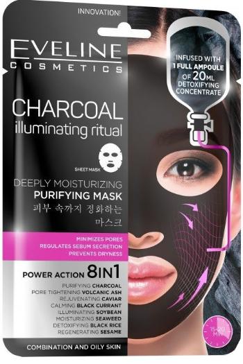 Eveline Cosmetics Eveline Charcoal Hĺbkovo čistiaca hydratačná pleťová maska s aktívnym čiernym uhlím 8v1 20 ml