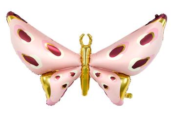 PartyDeco Fóliový balón - Motýľ ružovo-zlatý 120 x 87 cm