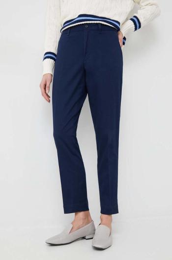 Nohavice Polo Ralph Lauren dámske, tmavomodrá farba, rovné, vysoký pás