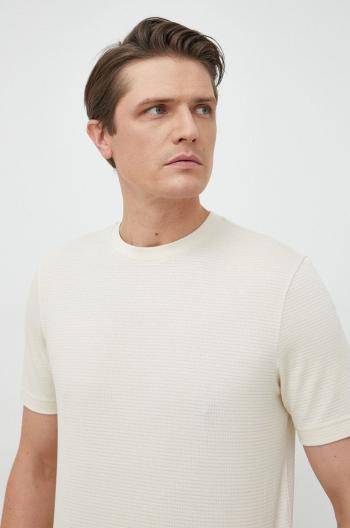 Bavlnené tričko BOSS béžová farba, jednofarebné