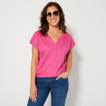 Blancheporte Jednofarebné tričko s tuniským výstrihom a krátkymi rukávmi ružová 38/40