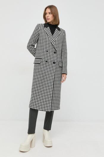 Vlnený kabát Twinset čierna farba, prechodný, dvojradový