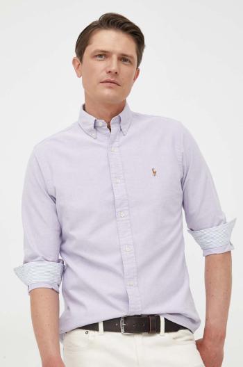 Bavlnená košeľa Polo Ralph Lauren pánska, fialová farba, regular, s golierom button-down