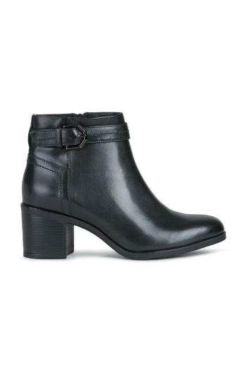 Kožené členkové topánky Geox New Asheel dámske, čierna farba, na podpätku,