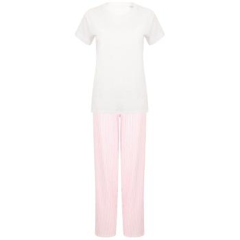 Towel City Dámske dlhé bavlnené pyžamo v sade - Biela / ružová | M