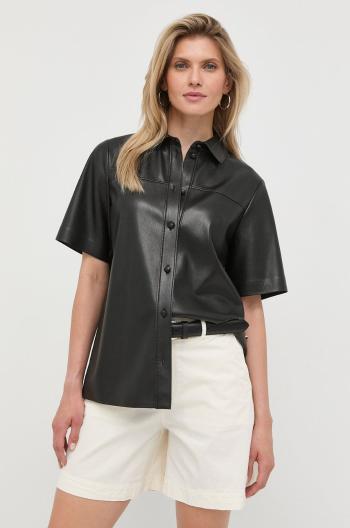 Košeľa BOSS dámska, čierna farba, voľný strih, s klasickým golierom