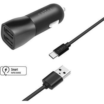 FIXED Smart Rapid Charge 15 W s 2× USB výstupom a USB/USB-C káblom 1 m čierna (FIXCC15-2UC-BK)
