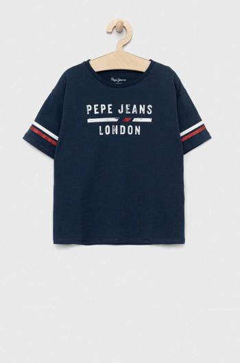 Detské bavlnené tričko Pepe Jeans tmavomodrá farba, s potlačou