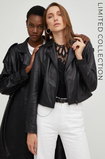 Kožená bunda Answear Lab X limitovaná kolekcia SISTERHOOD dámska, čierna farba, prechodná,