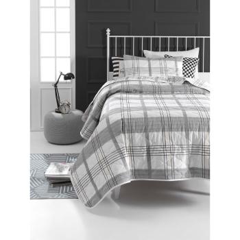 Sivá prikrývka cez posteľ s obliečkou na vankúš z ranforce bavlny EnLora Home MyHome, 180 x 225 cm