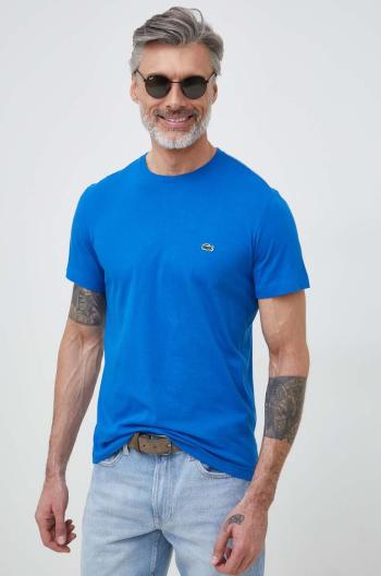 Bavlnené tričko Lacoste tmavomodrá farba, jednofarebné