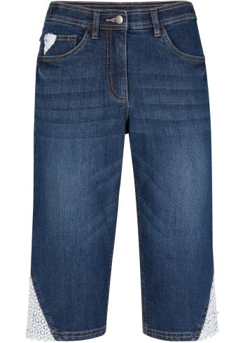 Bermudové strečové, komfortné džínsy s čipkou a pohodlným pásom