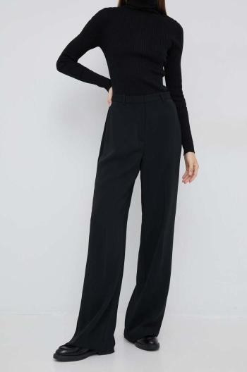 Nohavice Calvin Klein dámske, čierna farba, široké, stredne vysoký pás