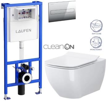 LAUFEN Rámový podomietkový modul CW1 SET s chrómovým tlačidlom + WC CERSANIT VIRGO CLEANON + SEDADLO H8946600000001CR ME1