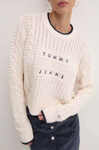 Sveter Tommy Jeans dámsky, béžová farba, tenký, DW0DW18522