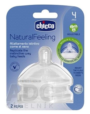 CHICCO Cumlík na fľašu Natural Feeling silikón, nastaviteľný, 4m+, 1x2 ks