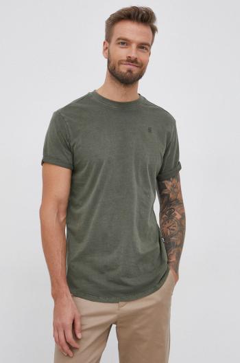 Bavlnené tričko G-Star Raw zelená farba, jednofarebné