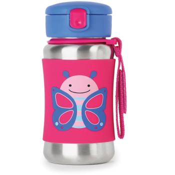 Skip Hop Zoo Straw Bottle fľaša na vodu z nehrdzavejúcej ocele s rúrkou Butterfly 12 m+ 350 ml