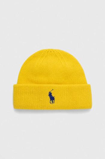 Vlnená čiapka Polo Ralph Lauren žltá farba, z hrubej pleteniny, vlnená, 455931421