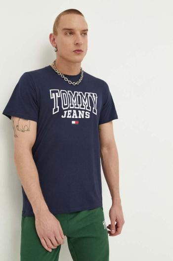 Bavlnené tričko Tommy Jeans tmavomodrá farba, s potlačou