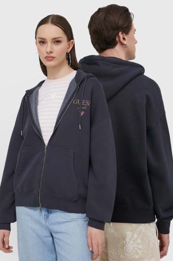 Mikina Guess Originals šedá farba, s kapucňou, s potlačou