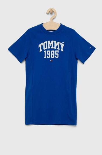 Dievčenské bavlnené šaty Tommy Hilfiger Tmavomodrá farba, mini, rovný strih