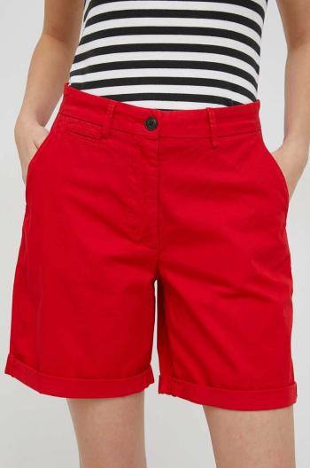 Šortky Tommy Hilfiger dámske, červená farba, jednofarebné, stredne vysoký pás