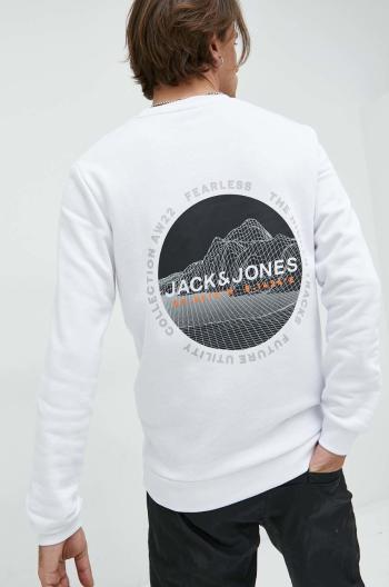 Mikina Jack & Jones pánska, biela farba, s potlačou