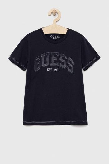 Detské tričko Guess tmavomodrá farba, melanžový
