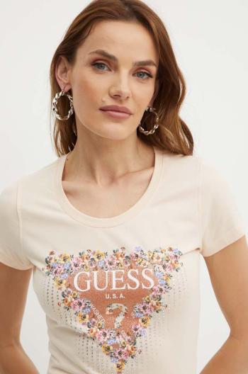 Tričko Guess BOUQUET dámske, béžová farba, W4YI72 J1314