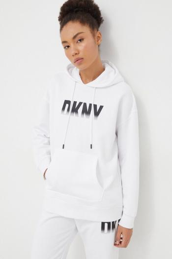 Mikina Dkny dámska, biela farba, s kapucňou, s potlačou, DP3T9624