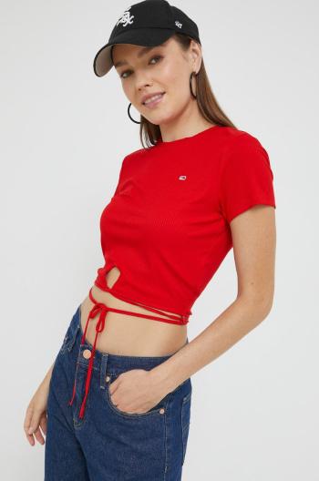 Tričko Tommy Jeans dámsky, červená farba,