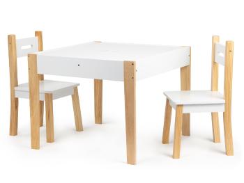 Detský drevený stôl so stoličkami Natural Table set White