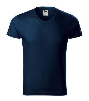 MALFINI Pánske tričko Slim Fit V-neck - Námornícka modrá | XL
