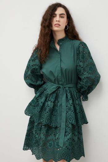 Bavlnené šaty Bruuns Bazaar zelená farba, mini, áčkový strih