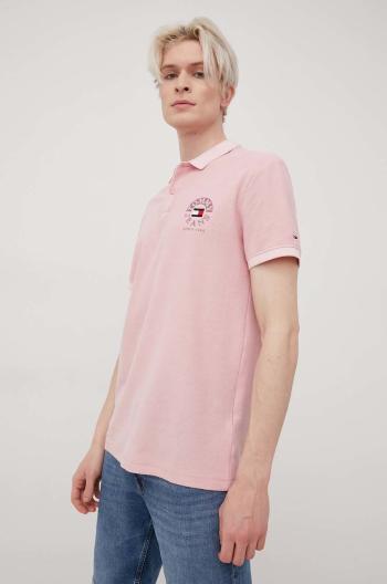 Bavlnené polo tričko Tommy Jeans ružová farba, jednofarebné