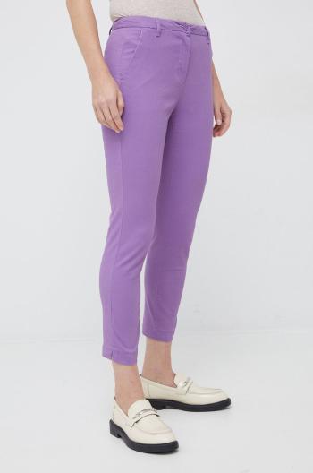 Nohavice Sisley dámske, fialová farba, rovné, vysoký pás