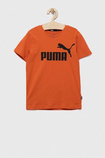 Detské bavlnené tričko Puma ESS Logo Tee B oranžová farba, s potlačou