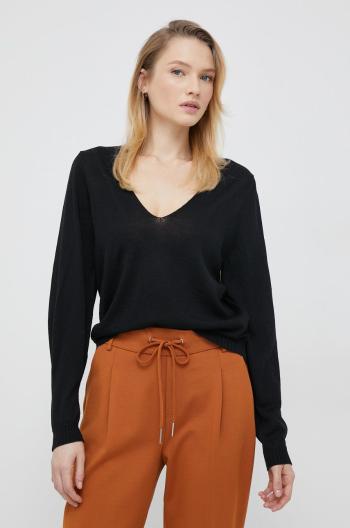 Vlnený sveter Sisley dámsky, čierna farba, tenký,