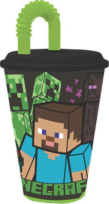 STOR Plastový téglik so slamkou MINECRAFT 430ml