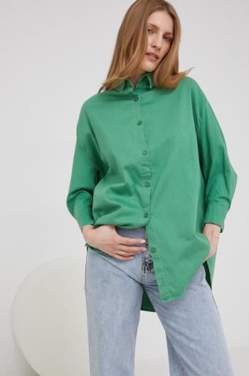 Bavlnená košeľa Answear Lab dámska, zelená farba, voľný strih, s klasickým golierom
