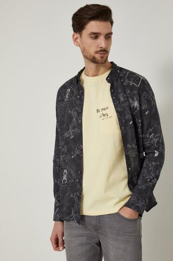 Ľanová košeľa Medicine pánska, čierna farba, regular, s golierom button-down