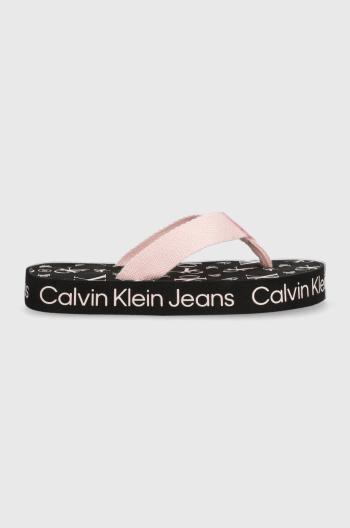 Detské žabky Calvin Klein Jeans čierna farba